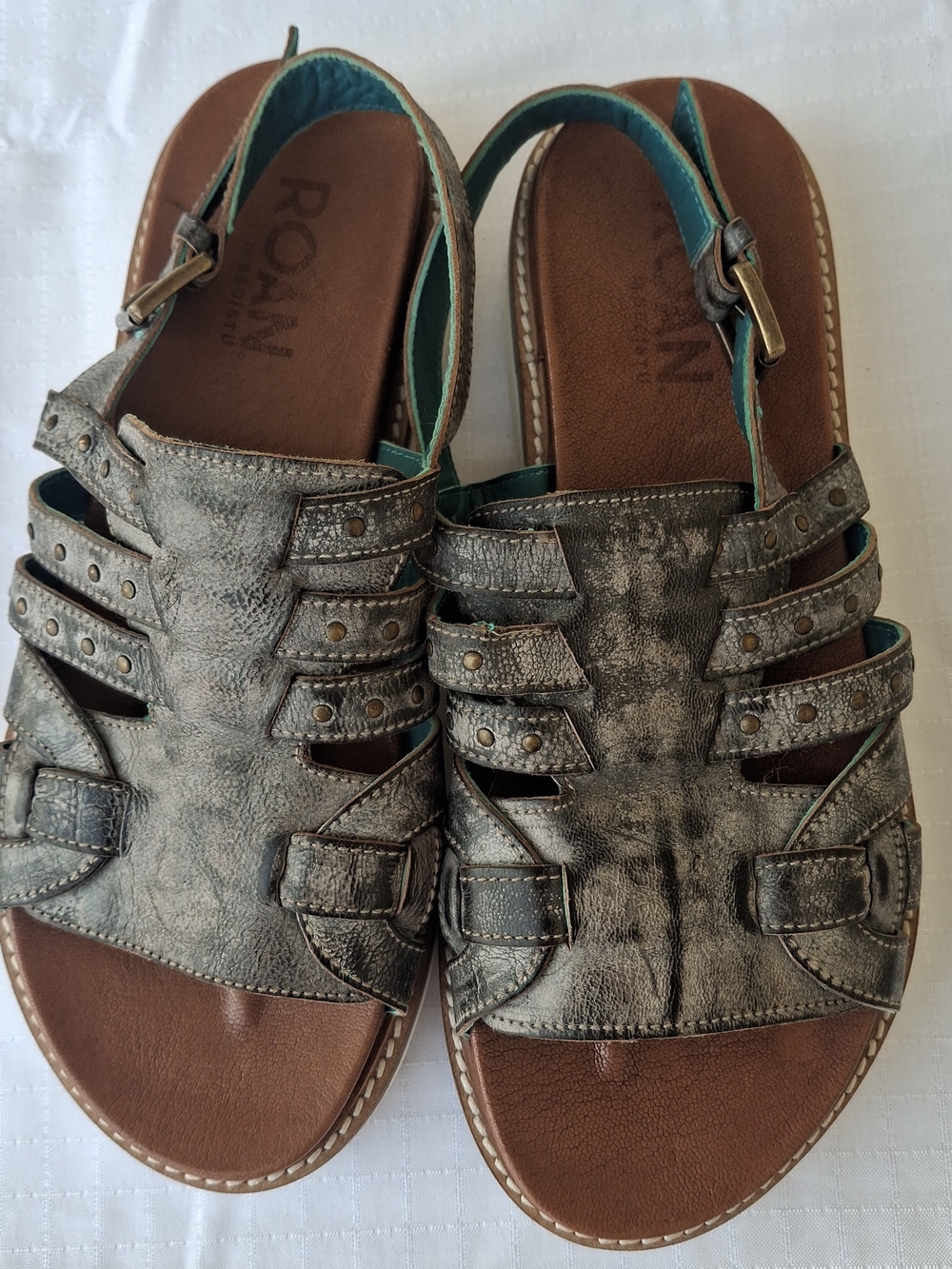 Roan By Bed Stu Women's Metallic Gray Strappy Comfort Sandals